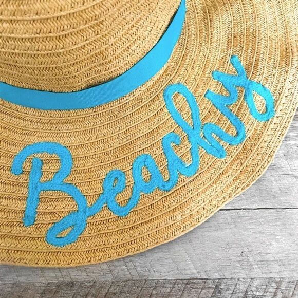 🌺 Accessory Depot Wide Brim Floppy Straw Beachy Embroidered Vacation Sun Hat - Picture 3 of 7